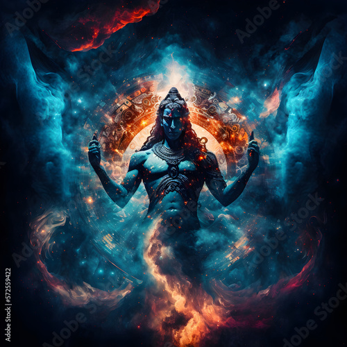 Lord Shiva in a transcendental spiritual image against the background of the cosmos. Mahamaya. Gurudeva. electronic art. Generative AI
 photo