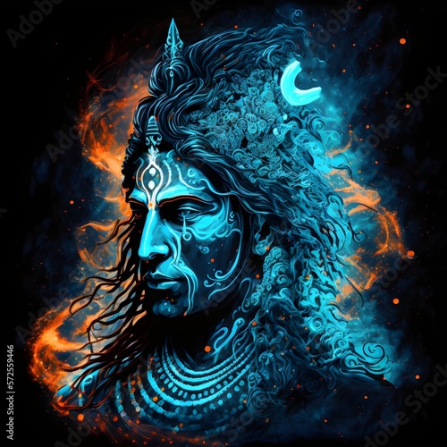 Lord Shiva in a transcendental spiritual image against the background of the cosmos. Mahamaya. Gurudeva. electronic art. Generative AI 