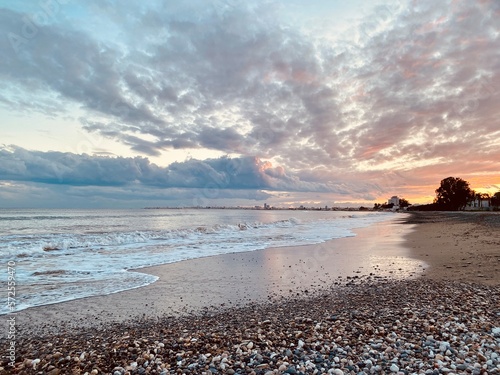 Seaside pebble beach sunset