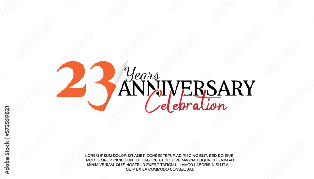 Vector 23 years anniversary logotype number with red and black color for celebration event isolated.