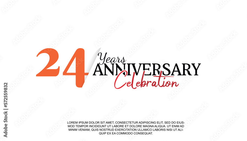 Vector 24 years anniversary logotype number with red and black color for celebration event isolated.