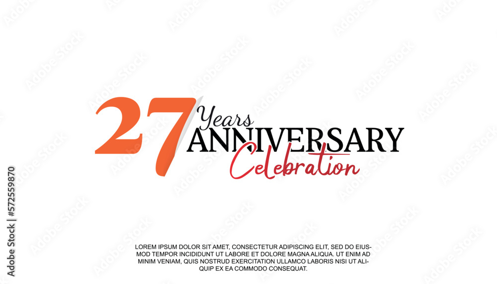 Vector 27 years anniversary logotype number with red and black color for celebration event isolated.