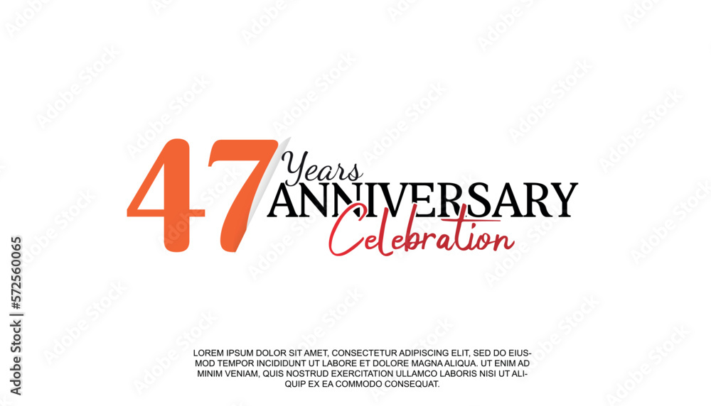 Vector 47 years anniversary logotype number with red and black color for celebration event isolated.