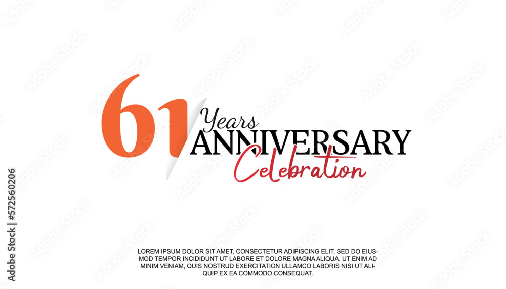 Vector 61 years anniversary logotype number with red and black color for celebration event isolated.