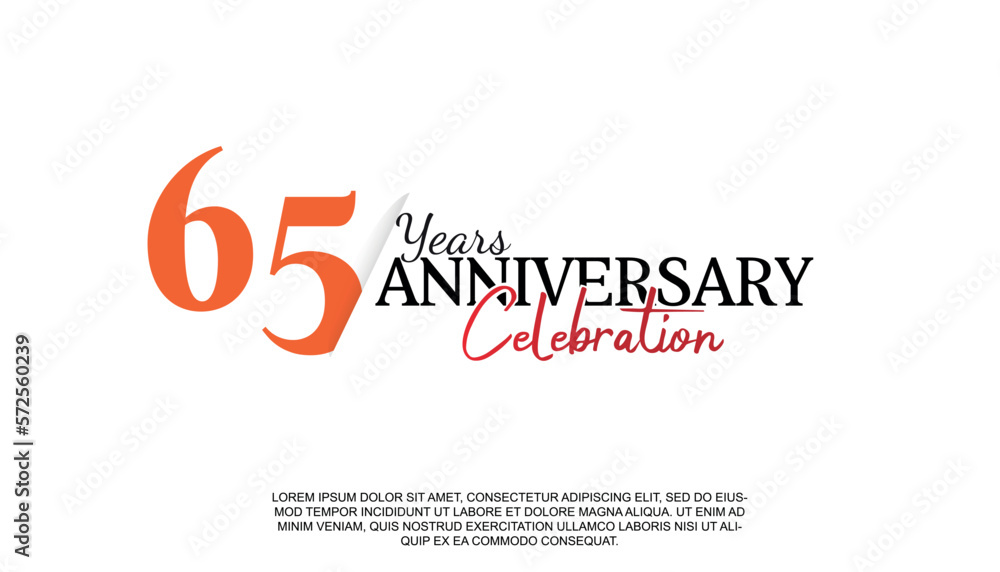 Vector 65 years anniversary logotype number with red and black color for celebration event isolated.