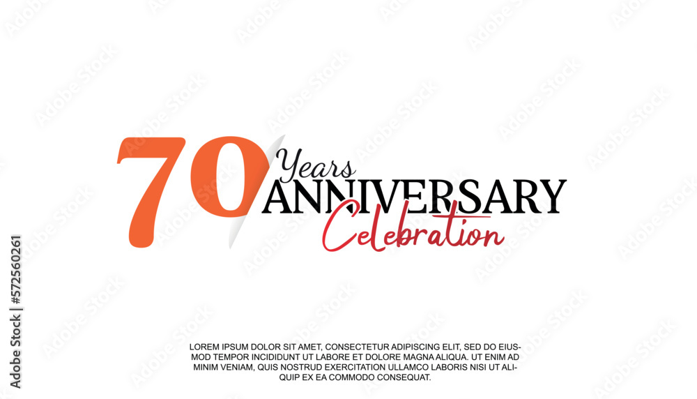 Vector 70 years anniversary logotype number with red and black color for celebration event isolated.