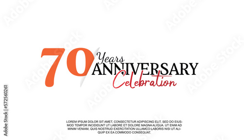 Vector 70 years anniversary logotype number with red and black color for celebration event isolated.