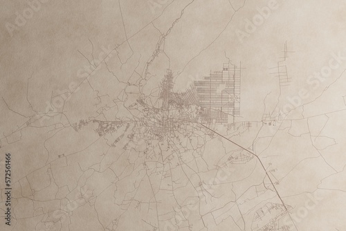 Map of Kandahar (Afghanistan) on an old vintage sheet of paper. Retro style grunge paper with light coming from right. 3d render