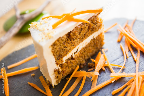 Carrot cake is a sweet cake with mashed carrots mixed into the batter. The carrot softens in the baking process, and the cake usually has a dense, smooth texture.