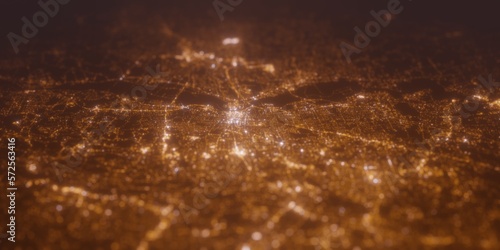 Street lights map of Hartford (Connecticut) with tilt-shift effect, view from west. Imitation of macro shot with blurred background. 3d render, selective focus
