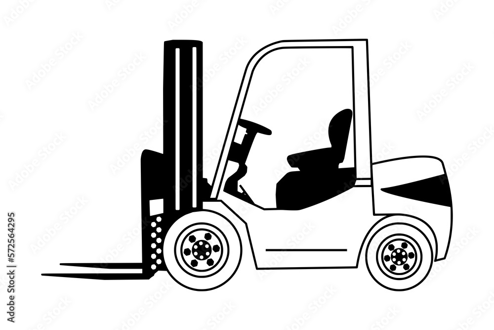 vector illustration of forklift truck with boxes. Side view of the machine. Hydraulic machinery Outline. Industrial isolated loader. vector illustration of forklift truck with boxes. Side view of the machine. Hydraulic machinery Outline. Industrial isolated loader.