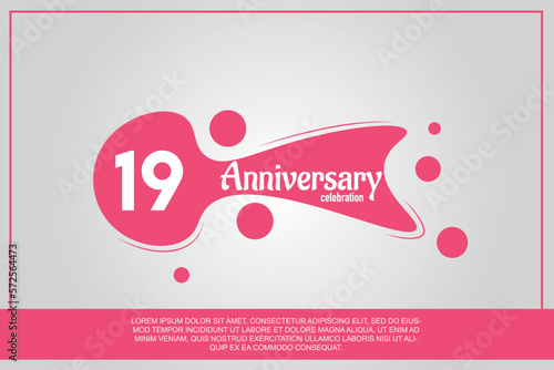 19th year anniversary celebration logo with pink color design with pink color bubbles on gray background vector abstract illustration 
