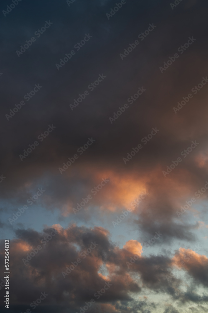 Colorful cloudy sky after rain with black clouds after rain, Sky. Natural background. Evening summer cloudscape