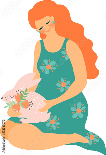 Woman witn rabbit. Easter Illustration