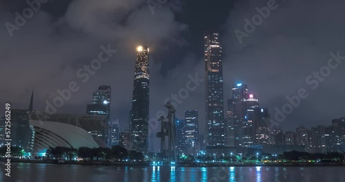 Wallpaper Mural Guangzhou, city in China at night, timelapse. Skyscrapers, office buildings, skyline Torontodigital.ca