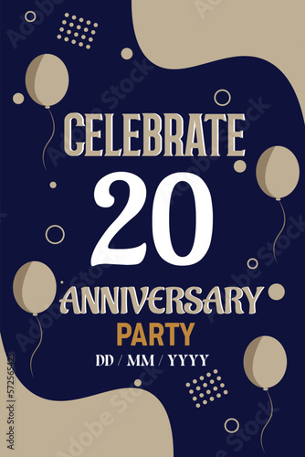 Vector 20th years anniversary design for greeting invitation  with balloon  elegant design template.