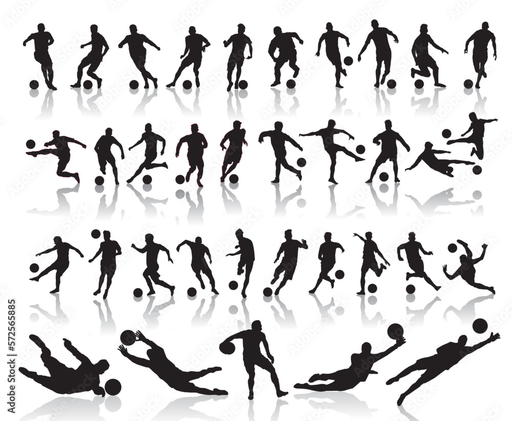 silhouettes of soccer players with the ball silhouettes of soccer players with the ball