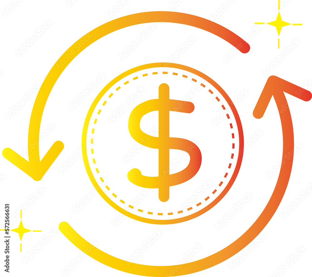 The money icon, next to it is an arrow that circulates and regenerates The money icon, next to it is an arrow that circulates and regenerates