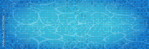 Swimming pool caustics ripple background. Blue swimming pool for backdrop, banner, wallpaper, surface pattern, cover and banner. Swimming pool bottom background. Summer concept, vector illustration