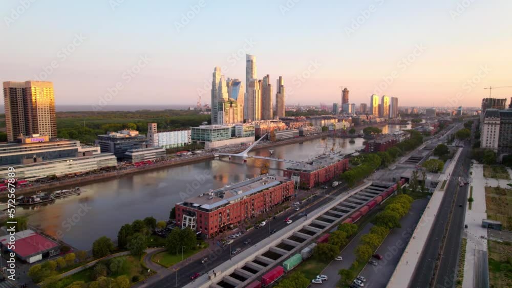 Puerto Madero exclusive site for tourists, docks full of trendy restaurants and waterfront Skyscrapers, Aerial View Puerto Madero exclusive site for tourists, docks full of trendy restaurants and waterfront Skyscrapers, Aerial View