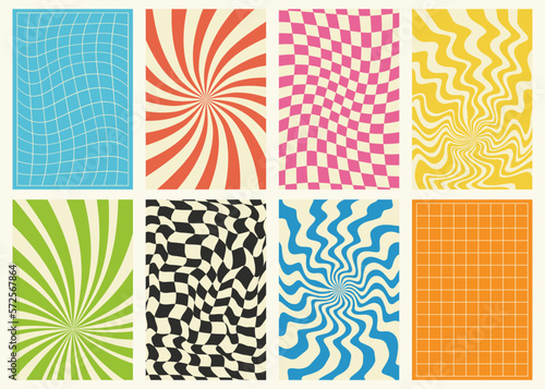 Set of groovy backgrounds. Trendy vector texture in retro psychedelic style. 
