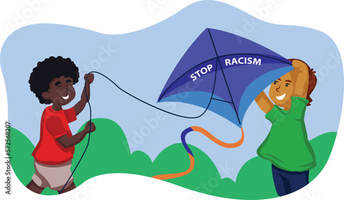 Black Lives Matter, BLM, No Racism, Statement. Young African Americans: man and woman against racism. Black citizens are fighting for equality. 