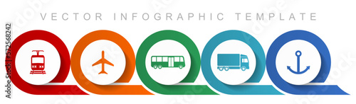 Transport icon set, miscellaneous icons such as train, plane, bus, truck and anchor for webdesign and mobile applications, flat design infographic vector template in eps 10