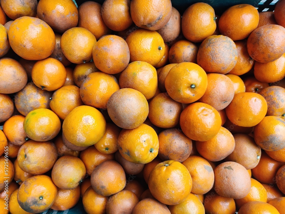 Small piles of oranges in baskets ready to send agricultural products to sell. Small piles of oranges in baskets ready to send agricultural products to sell.