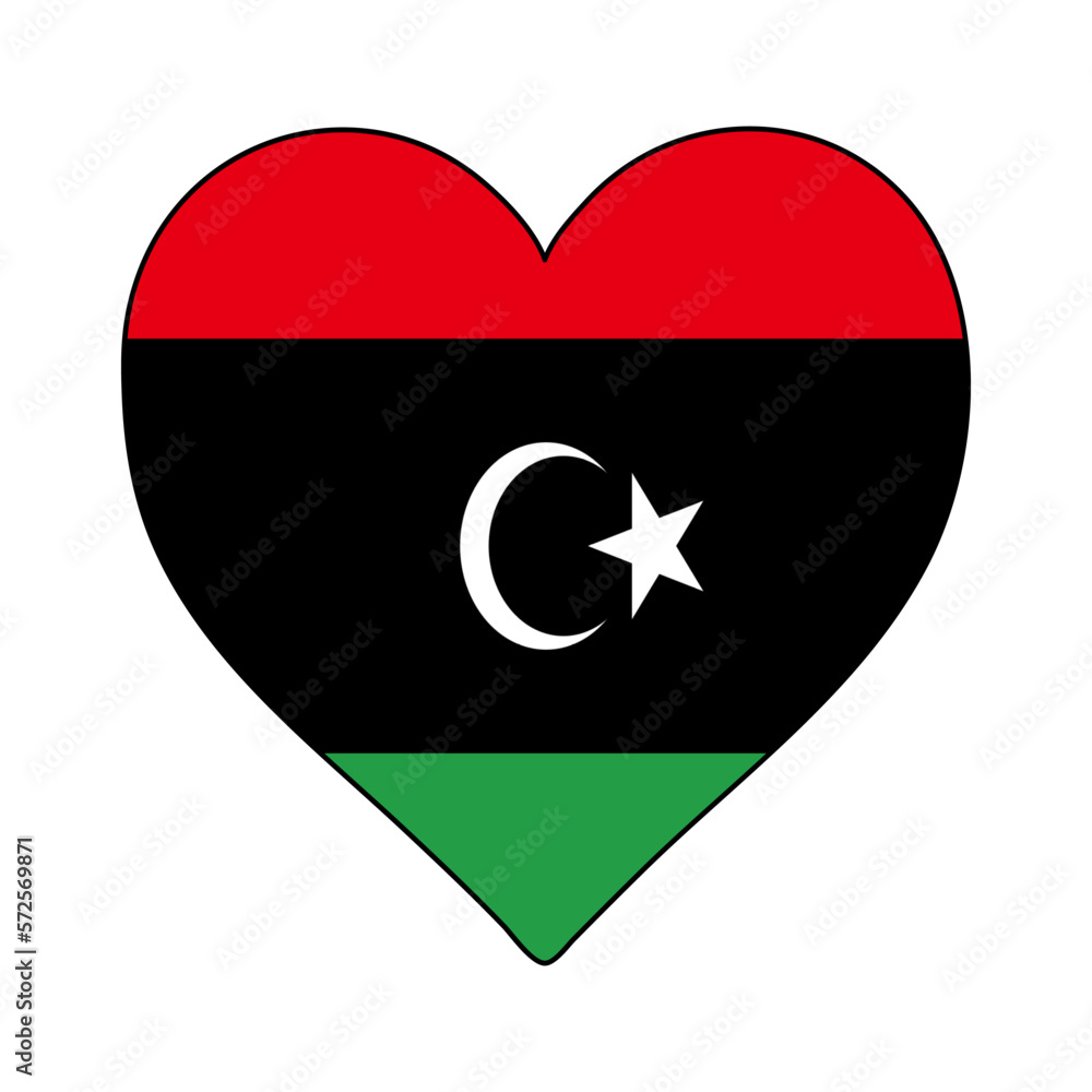 Libya Heart Shape Flag. Love Libya. Visit Libya. Northern Africa. African Union. Vector Illustration Graphic Design. Libya Heart Shape Flag. Love Libya. Visit Libya. Northern Africa. African Union. Vector Illustration Graphic Design.