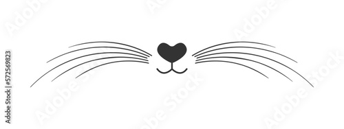 Cute cat nose, mouth and whiskers isolated on white background. Signboard design for pet grooming and bathing salon or domestic animals store. Vector graphic illustration