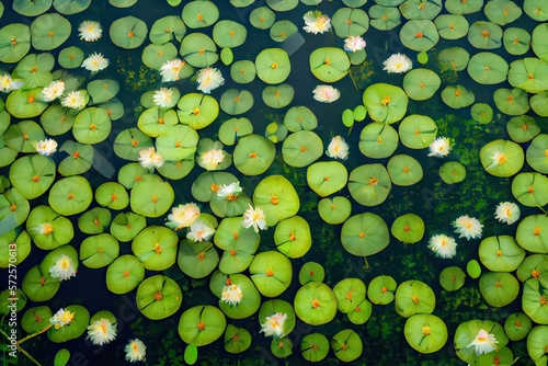 lotus flowers on a pond, ov...