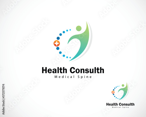 Abstract round symbol with happy human silhouette. Sport, fitness, medical or health care center logo design concept.