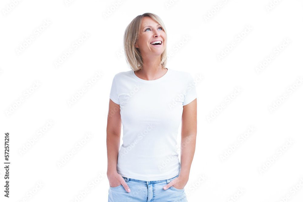 Obraz premium Picture of blonde woman over back isolated background making happy faces