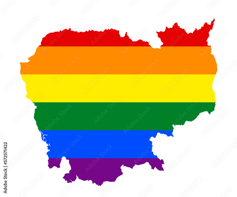 LGBT flag map of the Cambodia. PNG rainbow map of the Cambodia in colors of LGBT (lesbian, gay, bisexual, and transgender) pride flag. LGBT flag map of the Cambodia. PNG rainbow map of the Cambodia in colors of LGBT (lesbian, gay, bisexual, and transgender) pride flag.