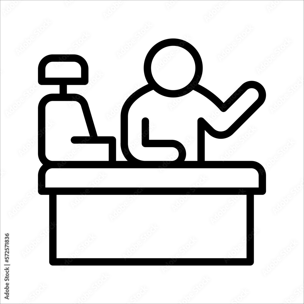 Cashbox line icon. Counter cash register payment. Cashier concept. Vector illustration on white background Cashbox line icon. Counter cash register payment. Cashier concept. Vector illustration on white background
