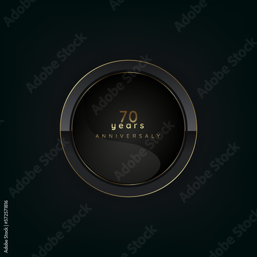 70 Years anniversary golden banners design, vector luxury cicle shape banner on dark background, premium celebration element with geometric shape black, vector illustration