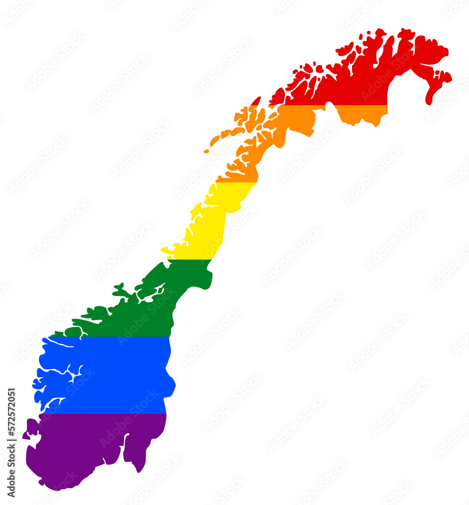 LGBT flag map of the Norway. PNG rainbow map of the Norway in colors of ...