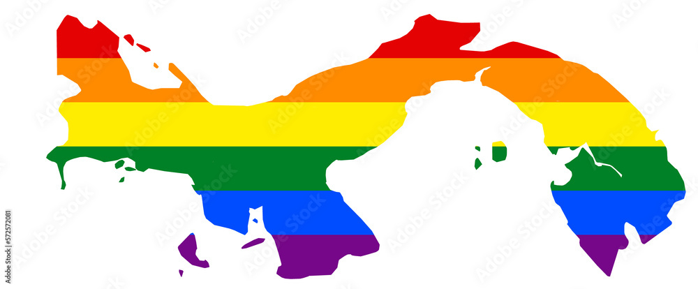 Obraz premium LGBT flag map of the Panama. PNG rainbow map of the Panama in colors of LGBT (lesbian, gay, bisexual, and transgender) pride flag.