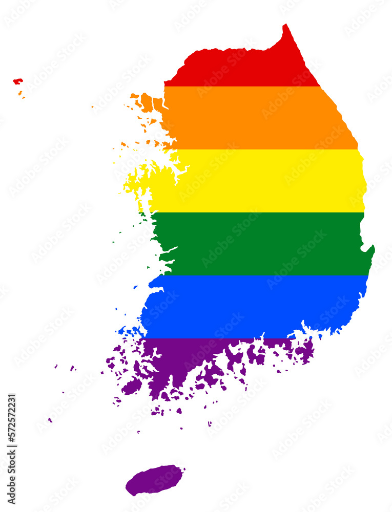 LGBT flag map of the South Korea. PNG rainbow map of the South Korea in ...