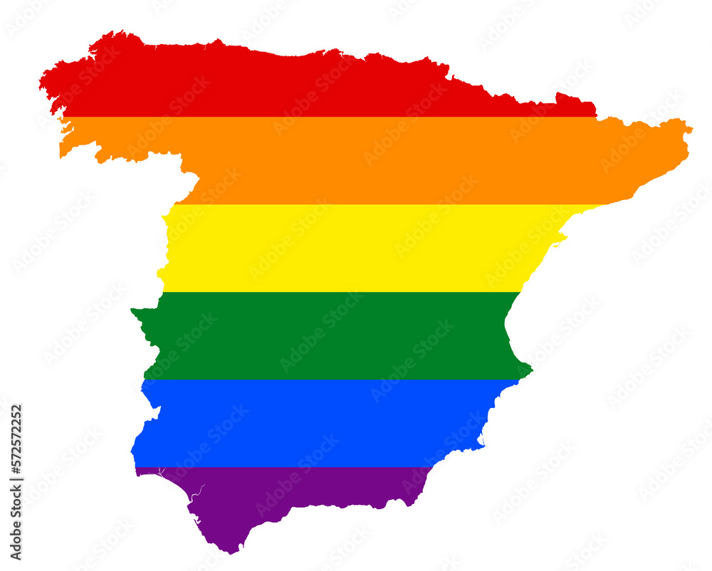 LGBT flag map of the Spain. PNG rainbow map of the Spain in colors of LGBT (lesbian, gay, bisexual, and transgender) pride flag. LGBT flag map of the Spain. PNG rainbow map of the Spain in colors of LGBT (lesbian, gay, bisexual, and transgender) pride flag.