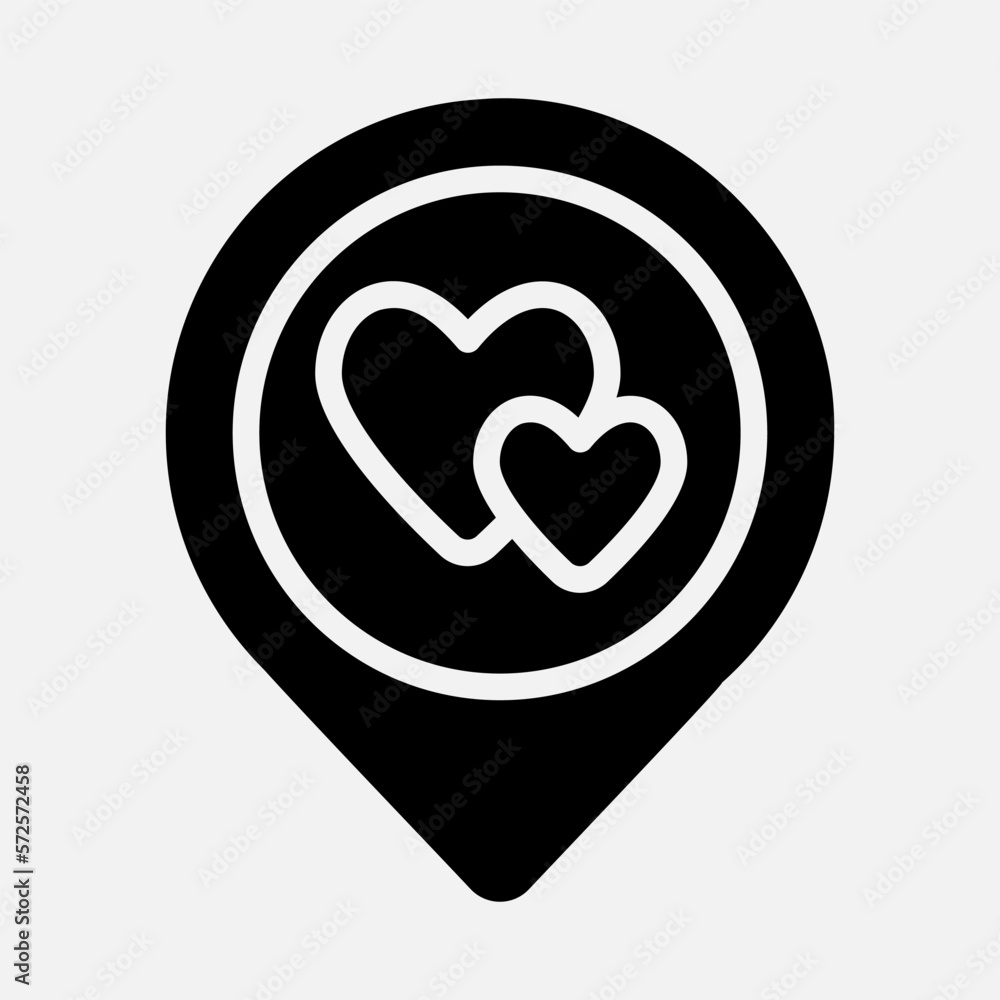 Love location icon in solid style, use for website mobile app presentation