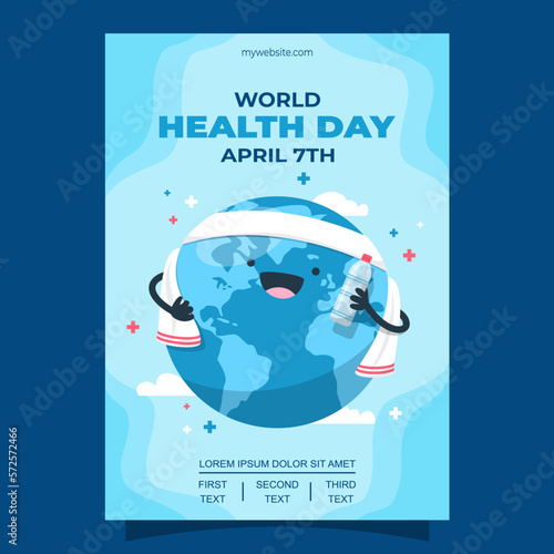 Poster del día mundial de la salud con planeta haciendo ejercicio