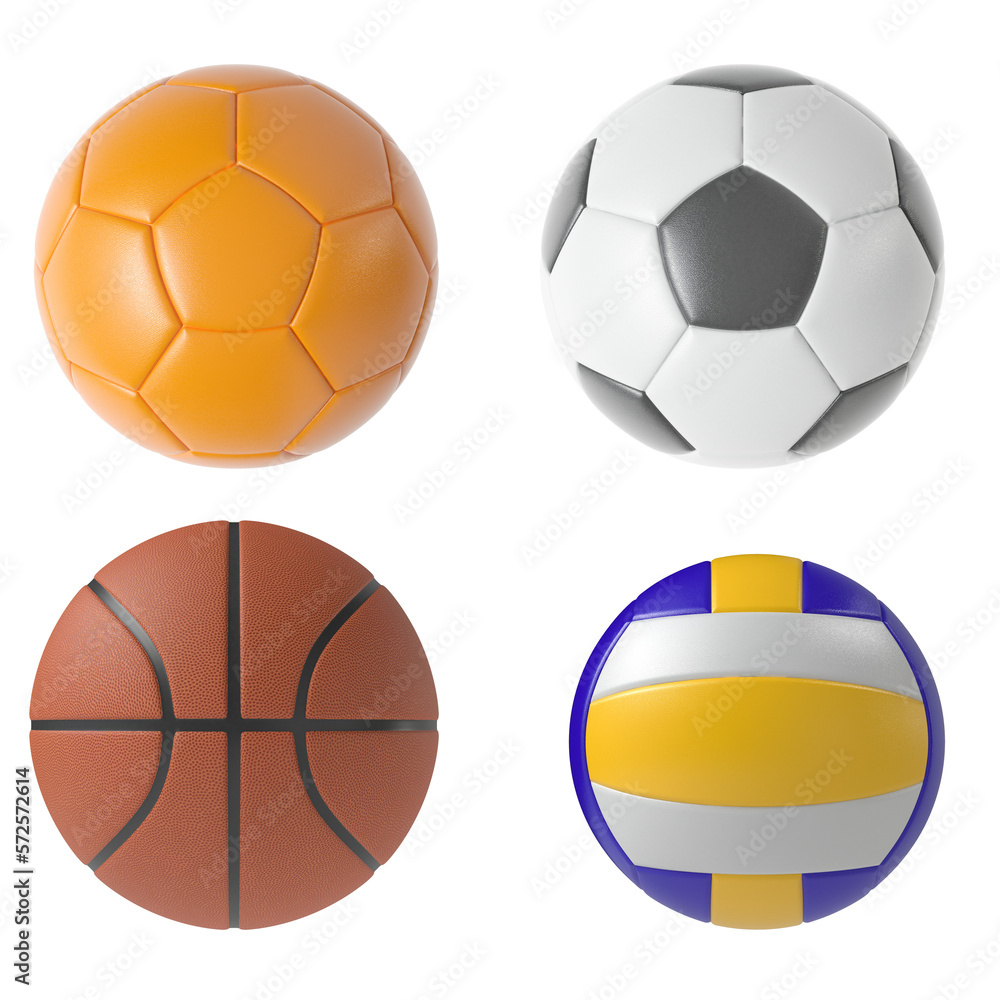 Sport ball set isolated transparent background 3d rendering
