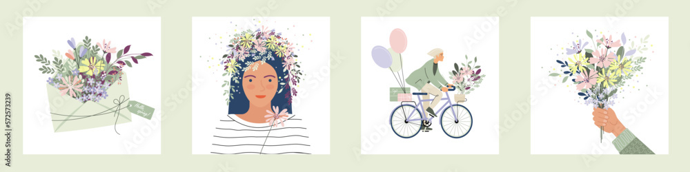 set of cute postcards for spring holidays