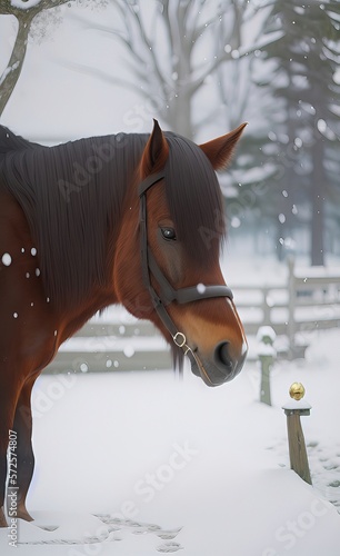 horse in winter made using Generative AI Technology. photo