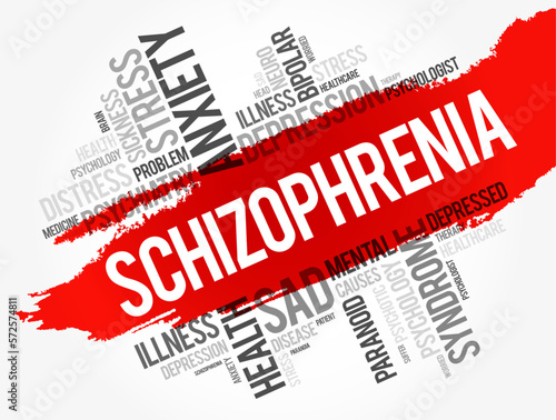 Schizophrenia word cloud collage, health concept background