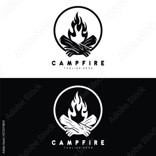 Campfire Logo Design, Camping Vector, Wood Fire And Forest Design