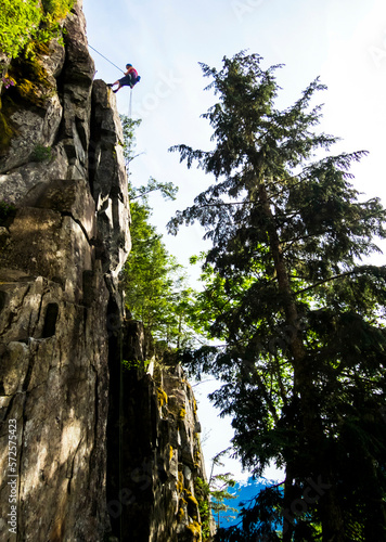 The way down never seems as scary as the way up. Jen McGoldrick rappels off a route that was frightening on the way up. photo