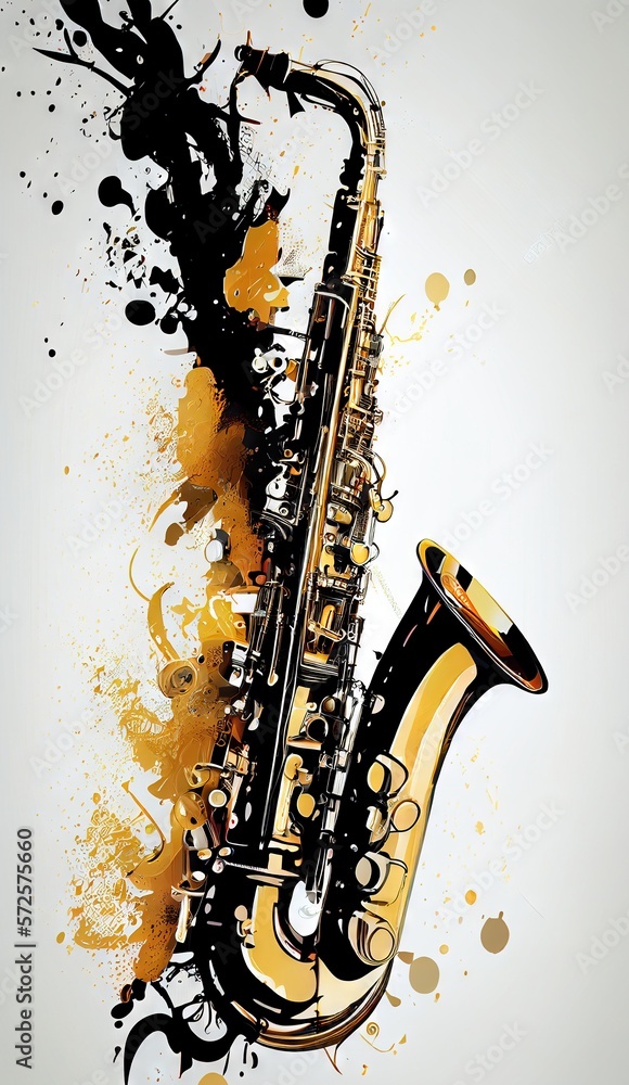 Naklejka premium Saxophone. Music graphite poster, background, wallpaper. Printable artwork.