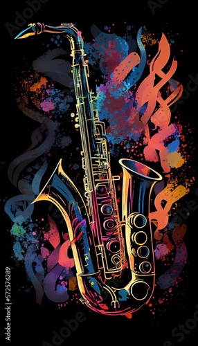 Saxophone. Music graphite poster, background, wallpaper. Printable artwork.